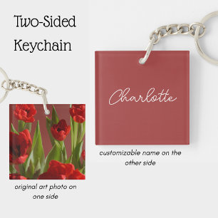 Porte-clefs Tulipes rouges personnalisées Photo de fleurs Femm
