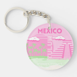 Porte-clefs Tulum, Mexique, Art Voyage, Art Preppy, Rose