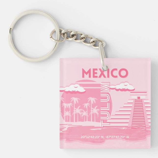 Porte-clefs Tulum, Mexique, Art Voyage, Art Rose (Devant)