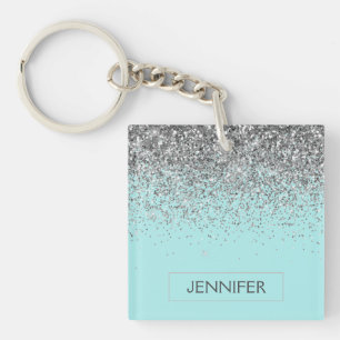 Porte-clefs Turquoise Aqua Blue Silver Parties scintillant Gir