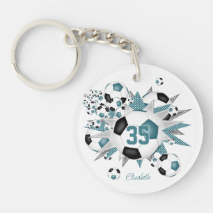 Porte-clefs Turquoise balle de football noir souffle filles ma
