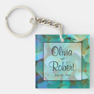 Porte-clefs Turquoise bleu jaune rose hydrangée fleurs