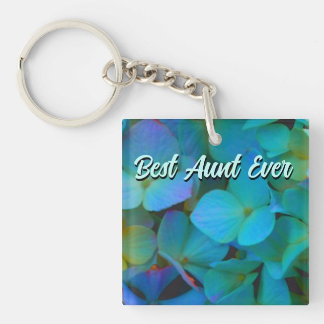 Porte-clefs Turquoise bleu jaune rose hydrangée fleurs meilleu (Devant)