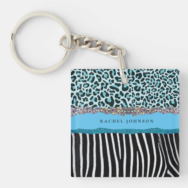 Porte-clefs Turquoise Bleu Sarcelle Féminin Moderne Glam Rétro (Devant)