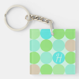 Porte-clefs Turquoise Bleu Vert & Cercles Orange Monogramme