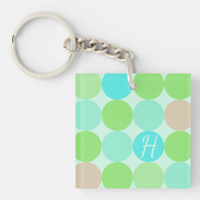 Porte-clefs Turquoise Bleu Vert & Cercles Orange Monogramme (Devant)
