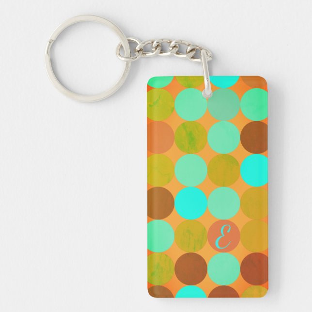 Porte-clefs Turquoise Bleu Vert & Cercles Orange Monogramme (Devant)