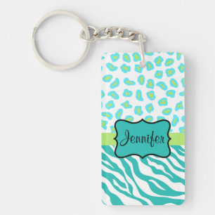 Porte-clefs Turquoise citron vert et blanc Zèbre et peau de g