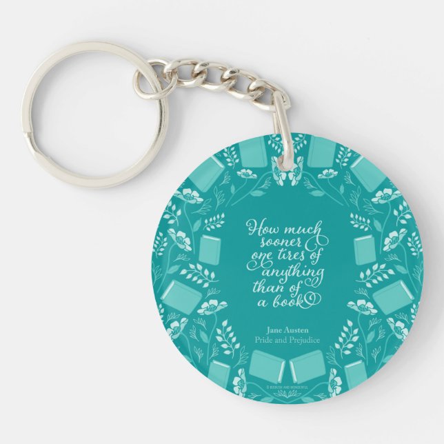 Porte-clefs Turquoise Floral Pride & Prejudice Bookish Citatio (Devant)