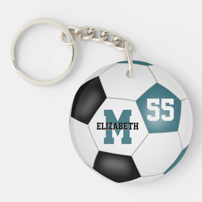 Porte-clefs turquoise noir blanc enfant sac sac de football (Devant)