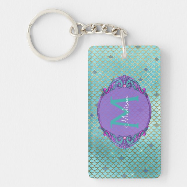 Porte-clefs Turquoise vert et mauve Étalons de sirène Monogram (Devant)