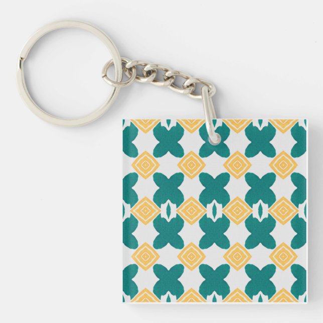 Porte-clefs turquoise-vert, forme papillon et diamant jaune (Devant)