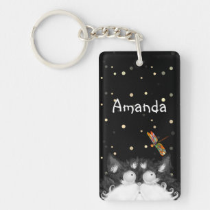 Porte-clefs Tuxedo Cat surpris par la libellule