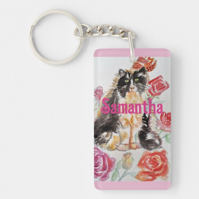Porte-clefs Tuxedo Chat Cute Rose Fleurs Chats Nom Rose (Devant)