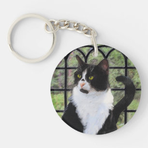 Porte-clefs Tuxedo Chat dans la peinture de fenêtre Art animal