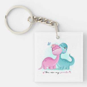 Porte-clefs Twin Aqua et Dinosaur rose
