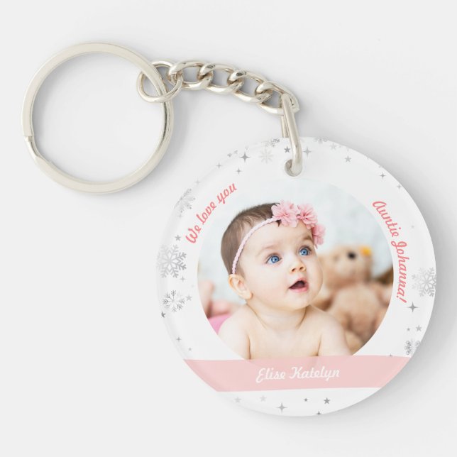Porte-clefs Twin Baby Girls 2 Photos Noms Tante Snow Xmas (Devant)