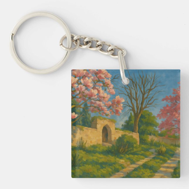 Porte-clefs Twin Blossoms - Peinture sur le chemin de jardin p (Devant)