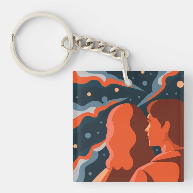Porte-clefs Two Figures Contemplating an Abstract Cosmic Scene (Devant)