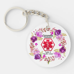 Porte-clefs Type vigilant Médicale floral diabétique - 2