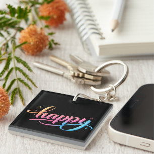 Porte-clefs Typographie BONHEUR à dégradé pastel vibrant - Mod
