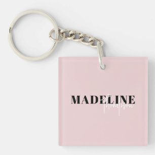 Porte-clefs Typographie Chic Moderne Script Lumière Rose Femin