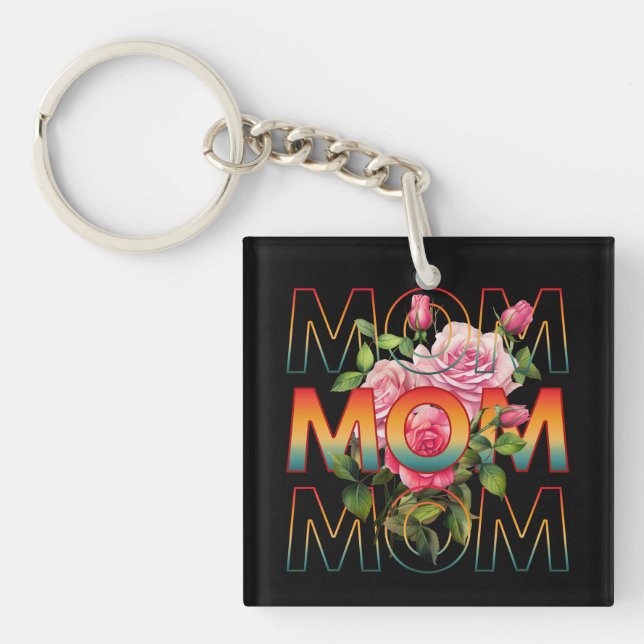 Porte-clefs Typographie de maman et roses (Devant)