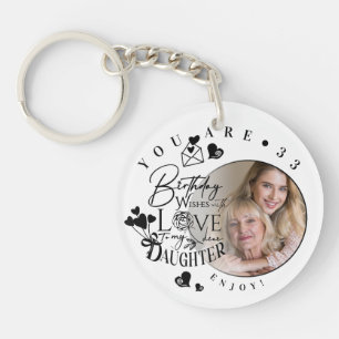 Porte-clefs Typographie de photo d'anniversaire de fille moder