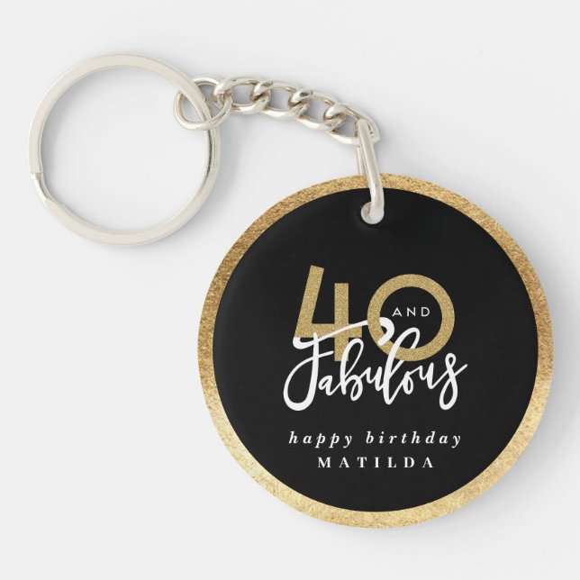 Porte-clefs Typographie moderne 40e anniversaire noir et or  (Devant)