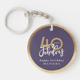 Porte-clefs Typographie moderne violet or 40e anniversaire