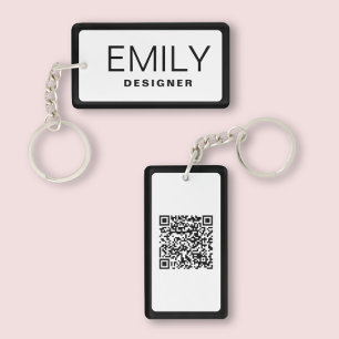 Porte-clefs Typographie noire moderne Bordure noire Code QR