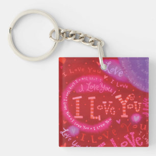 Porte-clefs Typographie rouge-rose de coeurs de Valentine je