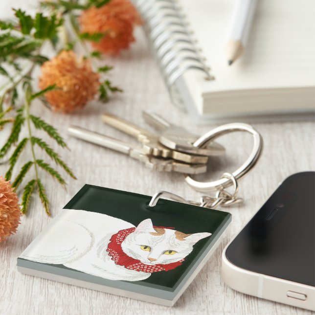 Porte-clefs Ukiyoe [komei] 03 chat blanc (Devant Droit)