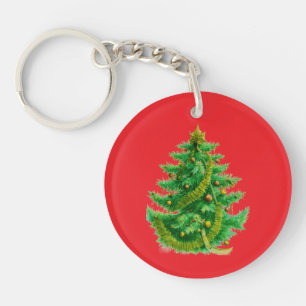 Porte-clefs Un arbre de Noël Mandelbrot avec des ampoules roug