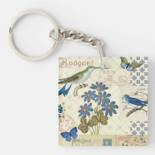 Porte-clefs Un bouquet des fleurs, des oiseaux et des