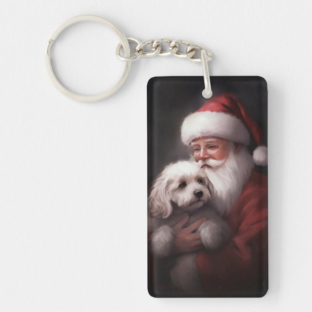 Porte-clefs Un caniche au Père Noël Festif (Devant)