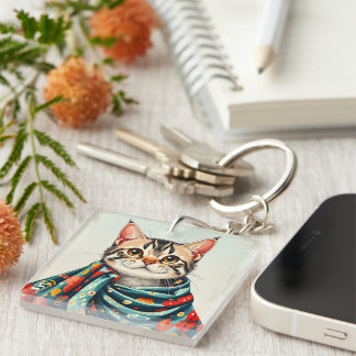 Porte-clefs un chat dans une couverture