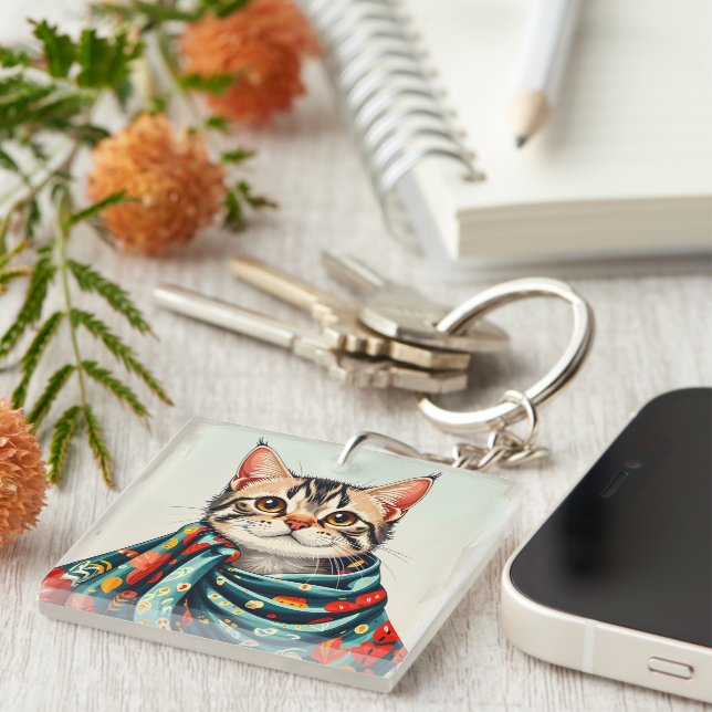 Porte-clefs un chat dans une couverture (Devant Droit)