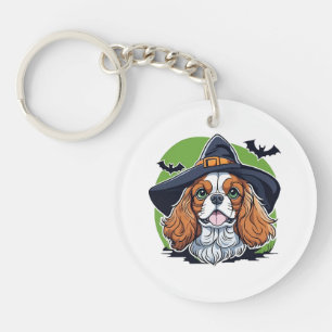 Porte-clefs Un chien portant un chapeau de sorcière avec des c