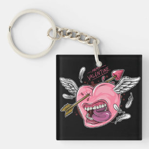 Porte-clefs un coeur d'amour avec des lèvres et des ailes frap