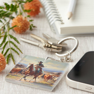 Porte-clefs Un cow-boy à cheval à peinture
