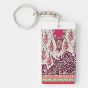 Porte-clefs Un design cachemire décoratif avec rouge vif et ép