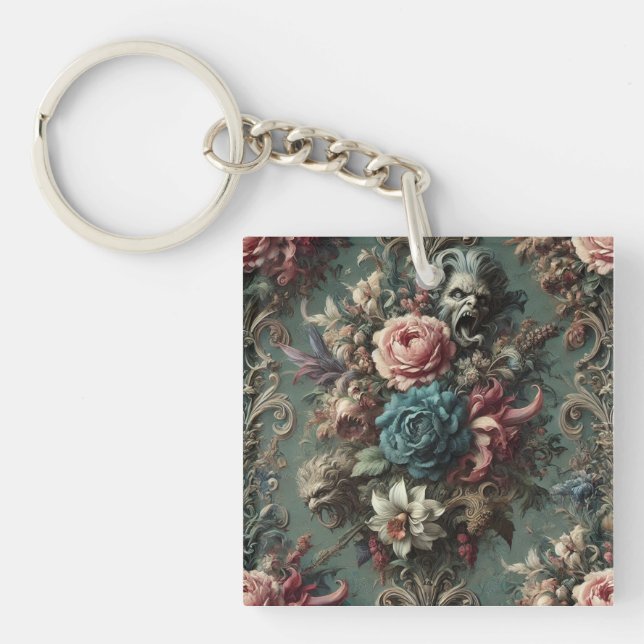 Porte-clefs Un Dirge Dérangé - Design Floral Gothique (Devant)