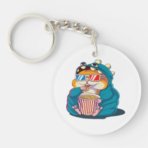 Porte-clefs Un hamster drôle portant des lunettes mange du pop