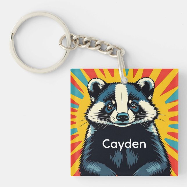 Porte-clefs Un joli Badger Pop Art Personnalisé (Devant)