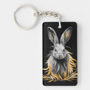 Porte-clefs Un lapin gris génial en feu