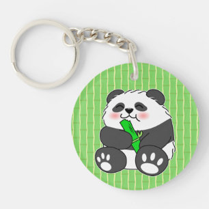 Porte-clefs Un Panda Bébé Mignonne Mangeant Stalk Bambou