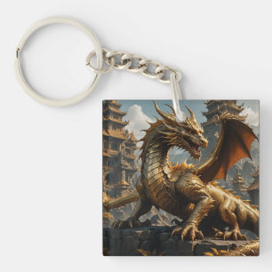 Porte-clefs Un puissant dragon d'or effrayant