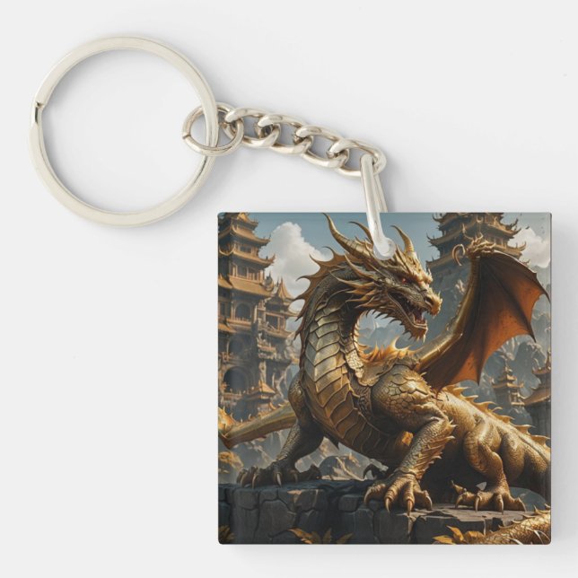Porte-clefs Un puissant dragon d'or effrayant (Devant)