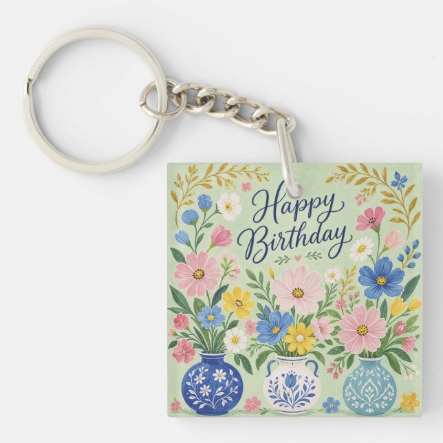 Porte-clefs Un Trio de Fleurs d'Anniversaire (Devant)